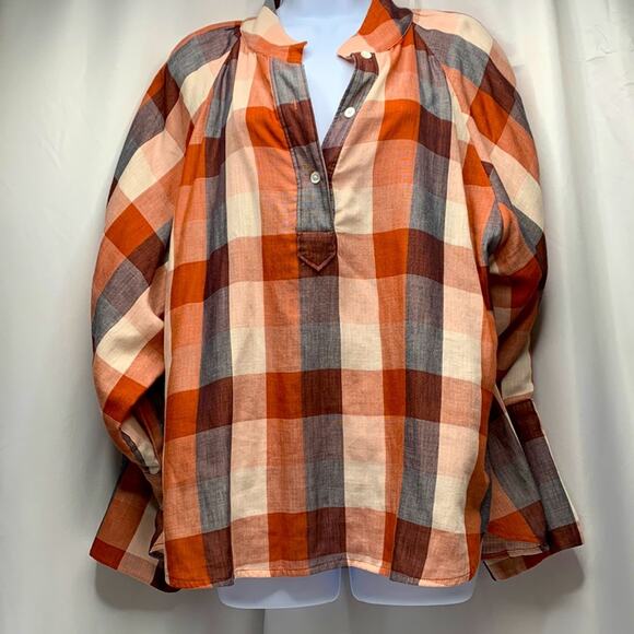 JOIE Dia Plaid Top in Cider Orange Size XL lined with a gingham print - Picture 5 of 12